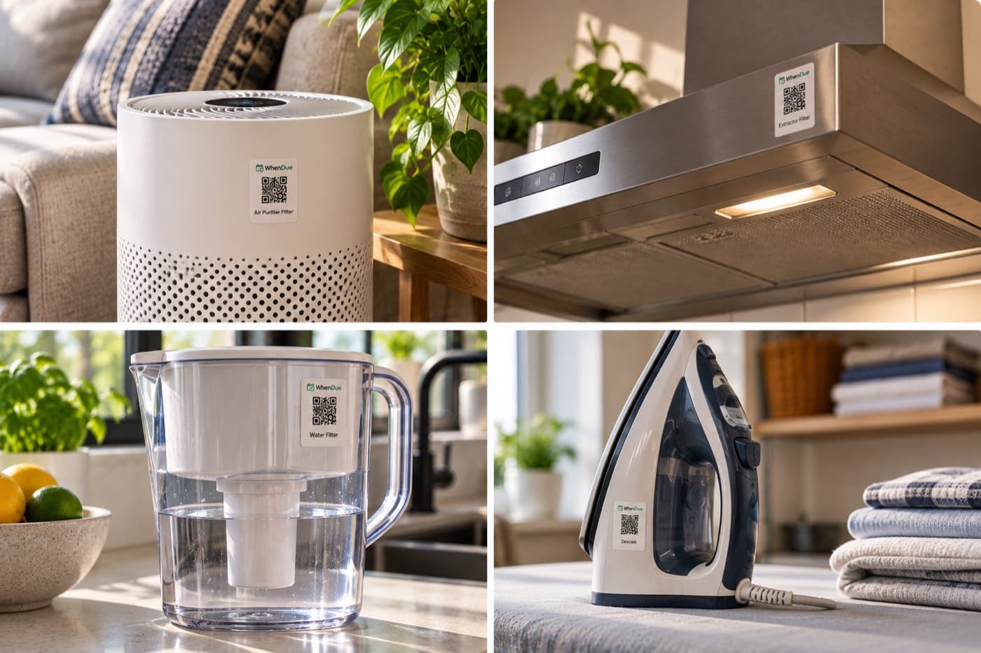 Household appliances with small QR maintenance stickers